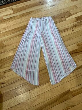 Blue Rain Striped Wide Leg Pants Womens Small Boho Beach Flowy Gauze Pants